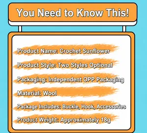 Product specification details for handmade crocheted orange sunflower plush keychains