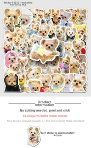 50 non-repeating Yorkshire Terrier stickers in various poses for laptop decoration
