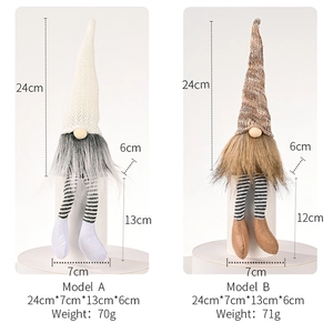 Detailed view of Christmas Gnomes with hanging legs showing 24cm height and 7cm width specs
