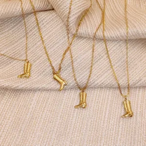 Vintage western cowboy boot pendant necklaces in gold plated stainless steel
