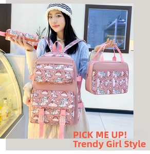 Pink unicorn school backpack set with lunch bag and pencil case for students