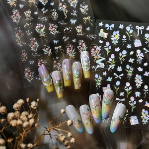 Laser holographic floral and bow nail art stickers M-952 with spring tulip designs