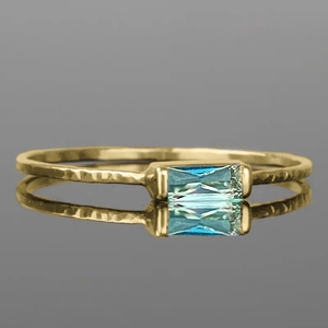Baguette Zircon Ring Copper Hammered Texture Geometric Emerald Cut Minimalist Jewelry For Women