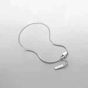 Stainless Steel Snake Chain Bracelet 18K Gold Plated Minimalist Adjustable Jewelry With Rectangular Tag For Men Women