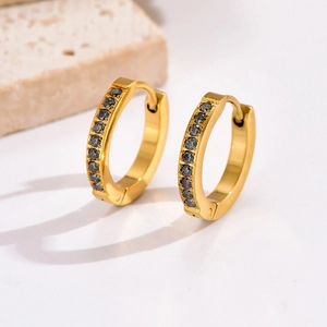 Huggie Hoop Earrings Stainless Steel 14K Gold Plated Rainbow Cubic Zirconia Light Luxury Geometric Jewelry For Women