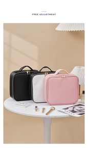 Three premium PU leather makeup cases in pink white and black with free adjustment dividers