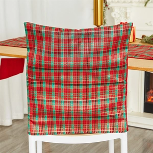 Christmas plaid chair cover with red and green tartan pattern for festive dining decor