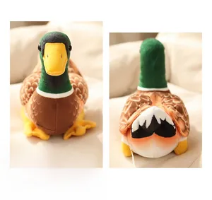 Front and back views of a realistic mallard duck plush with green head and soft fabric