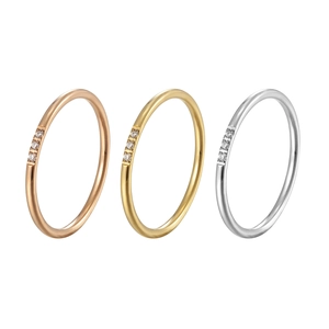 Three 18k gold plated stainless steel zircon rings in rose gold, gold and silver