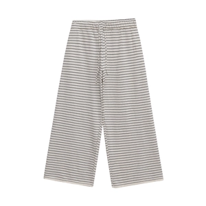 Pantalon large en maille blanc cassé pour femmes avec rayures noires et cordon de serrage