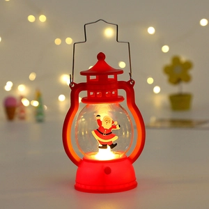 Luminous red Christmas lantern decoration with Santa Claus motif and warm LED lights