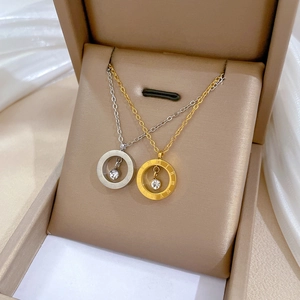Titanium Steel Pendant Necklace With Roman Numerals Round Ring Rhinestone Minimalist Jewelry For Women