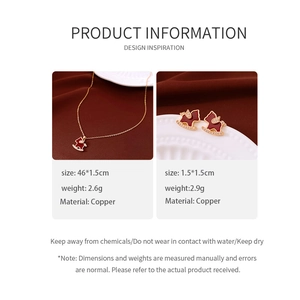 Detailed product information for red 18K gold-plated horse necklace and earrings set