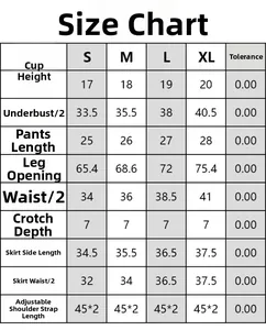 Gedetailleerde maattabel voor bikini set inclusief maten voor cup-hoogte, taille en lengte