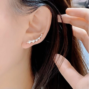 Minimalist 925 sterling silver curved bead stud earrings with sparkling cubic zirconia