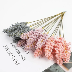 Artificial wheat ears and berry bouquet in pink and gray for home wedding decoration