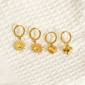 Vintage Hoop Earrings Women 18K Gold Plated 304 Stainless Steel Sun Moon Star Heart Dainty Retro Jewelry