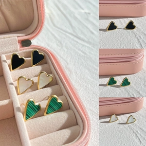 Herz Ohrstecker Edelstahl Vergoldet Perlmutt Malachit Emaille Eleganter Schmuck Für Damen