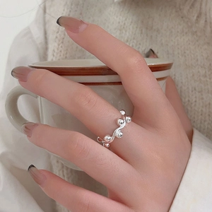 925 Sterling Silver Ring Wavy Beaded Vine Bubble Design Minimalist Korean Ins Style Jewelry For Women