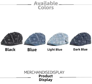 Comparaison détaillée de quatre casquettes en denim délavé noir, bleu et bleu clair