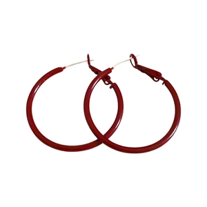 Minimalist deep red glossy hoop earrings with silver pins for elegant fashion style