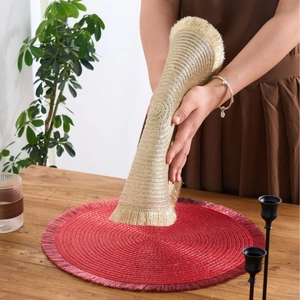 American style round woven place mat with metallic silk tassels for Christmas table decor