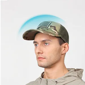 Camouflage baseball mesh cap with UPF50+ protection and adjustable velcro patch