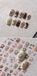 Detailed 3D relief nail stickers featuring cute Lolita bears, bows, and heart patterns
