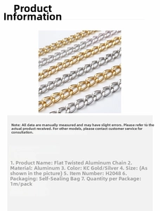 Detailed view of flat twisted aluminum curb chains in KC gold and rhodium silver finishes