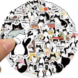 50 pieces of cute black and white cow cat waterproof stickers for DIY planners and laptops