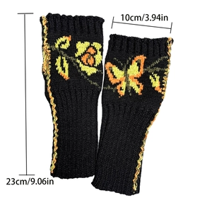 Detailed view of butterfly knit fingerless gloves with size markings 23cm by 10cm