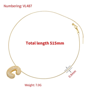 18K gold plated copper necklace featuring a bubble-style 'C' pendant with pavé zircons