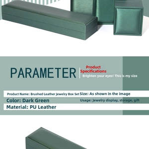 Macro view of dark green PU leather jewelry box showing brushed texture and premium finish