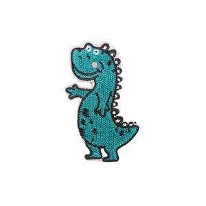 Cute green dinosaur embroidered patch for clothing decoration with fine stitch details