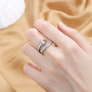 Creative belt buckle ring in silver finish with micro-set zircons for a luxury look