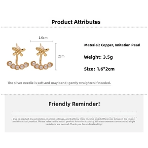 Detailed size and weight specs for 18k gold plated bow earrings with faux pearls