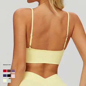 Double strap seamless yoga set with ribbed sports bra and high-waisted leggings