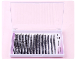 Detail view of large capacity DIY cluster eyelash set with natural wispy lash extensions