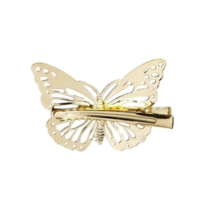 Elegant gold hollow butterfly hair clip with minimalist metal design and duckbill clasp