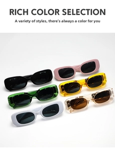 Collection of vintage narrow rectangular sunglasses in six assorted vibrant colors
