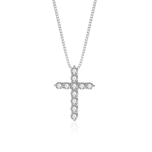 S925 sterling silver cross pendant necklace with sparkling pavé cubic zirconia