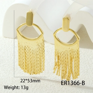 Detailed close-up of gold tassel earrings with size 22x53mm and weight 13g specs