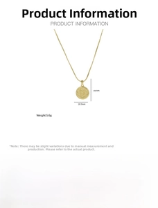 Detail view of 18k gold plated brass zodiac coin pendant with exact size specifications