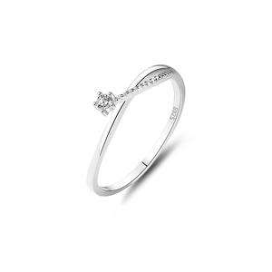 Anello minimalista in argento sterling S925 con uno zircone cubico rotondo lucido