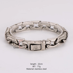 Herrenarmband aus Edelstahl im Retro-Industriedesign, Altsilber-Finish mit 12mm Breite