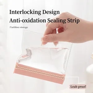 Transparent waterproof jewelry storage bag with pink leak-proof seal and biting design