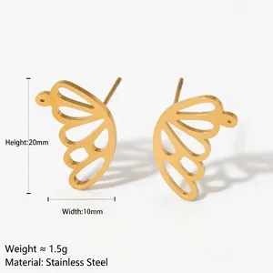Gold butterfly wing stud earrings in 316 stainless steel with size and weight specs