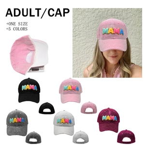 Women Glitter Baseball Cap MAMA Chenille Patch Colorful Embroidery Adjustable Sparkly Sunshade Outdoor Dad Hat