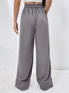 Pantaloni A Gamba Larga Da Donna Vita Alta Elastica Poliestere Casual Eleganti Dritti Con Tasche