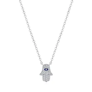 Collier Main De Hamsa Mauvais Oeil Argent Sterling 925 Zircon Émail Pendentif Portebonheur Bijoux Pour Femmes